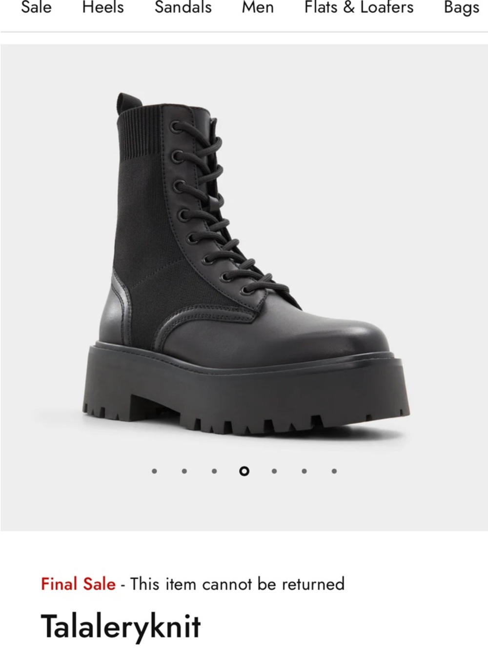 Aldo Black Lace-Up Platform Combat Boots - Picture 4 of 8